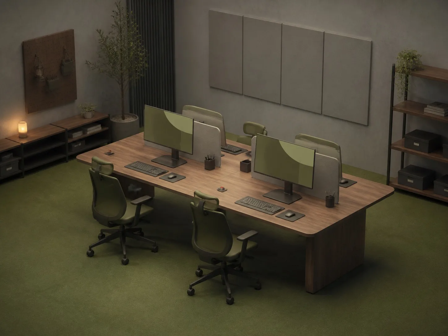 한스트리 스튜디오의 PC 네 대 작업 공간 — 일러스트